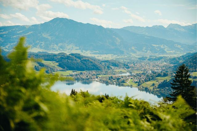 Blick über den Großen Alpsee und den Grünten – Wanderregion im Oberallgäu
